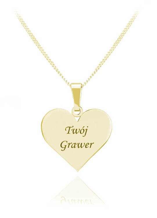 złoty naszyjnik serce z grawerem splot łańcuszka pancerka