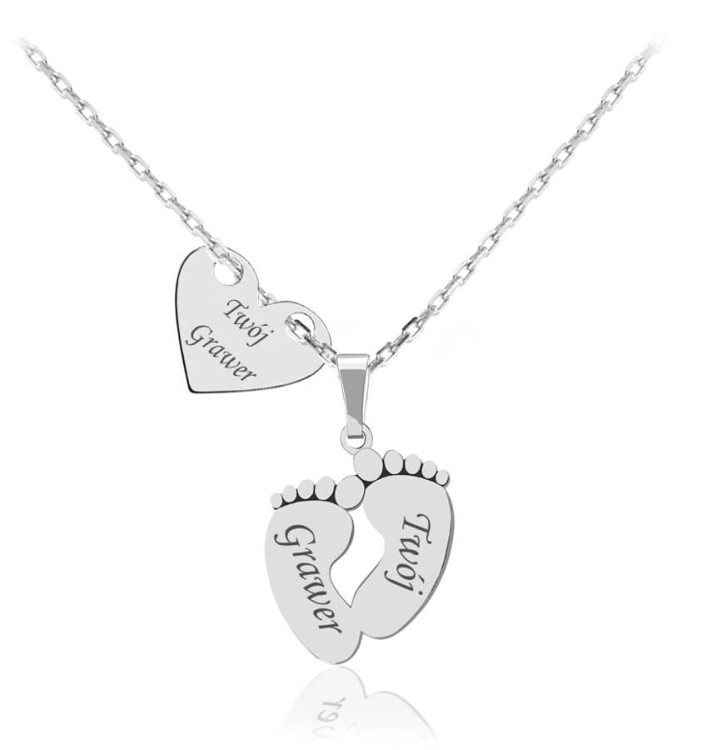 srebrny naszyjnik serce i stópki łańcuszek ankier