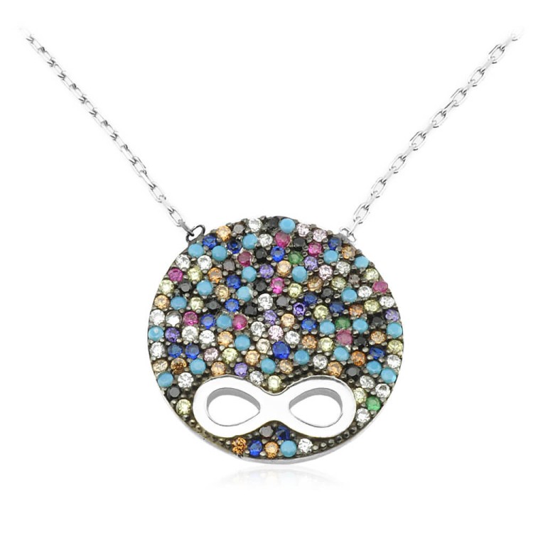 srebrny naszyjnik infinity cyrkonie multikolor