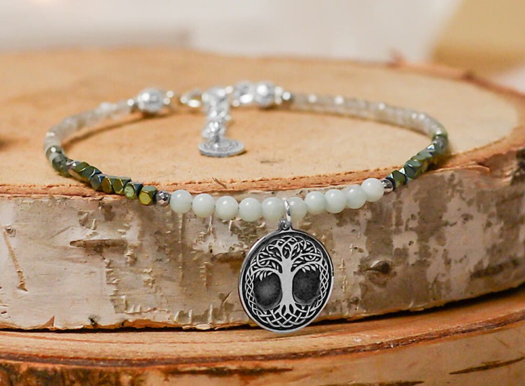 bransoletka Yggdrasil Drzewo Życia naturalne kamienie