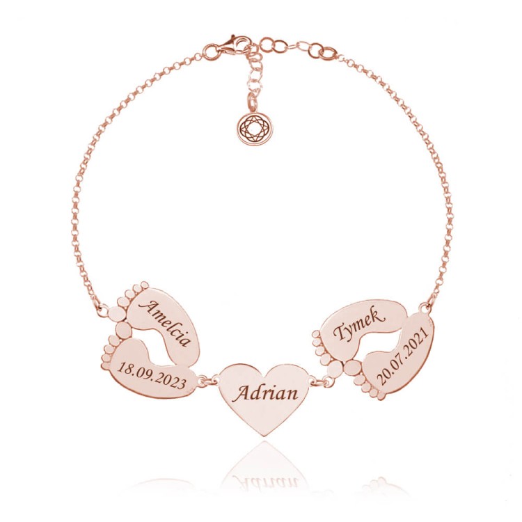 bransoletka serce stópki rose gold