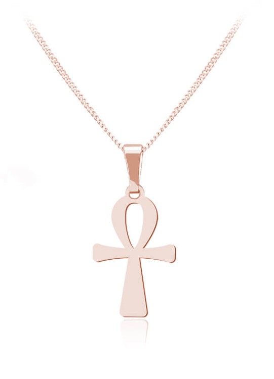 krzyż Ankh różowe złoto łańcuszek pancerka