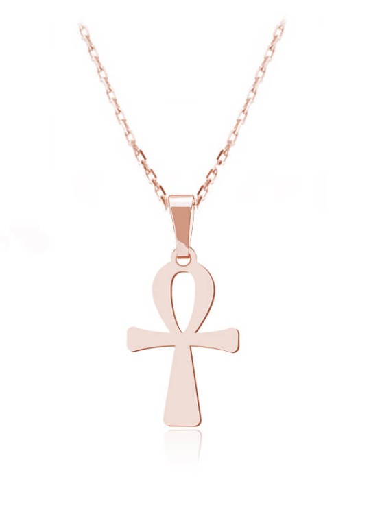 krzyż Ankh różowe złoto łańcuszek ankier