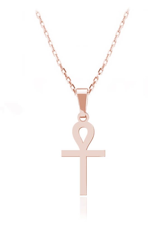 naszyjnik krzyż ankh różowe złoto łańcuszek ankier