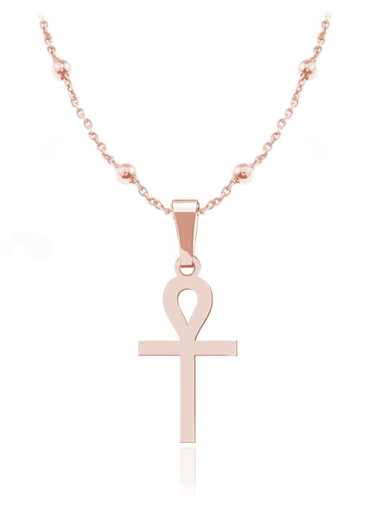 naszyjnik łańcuszek kulki różowe złoto krzyż ankh