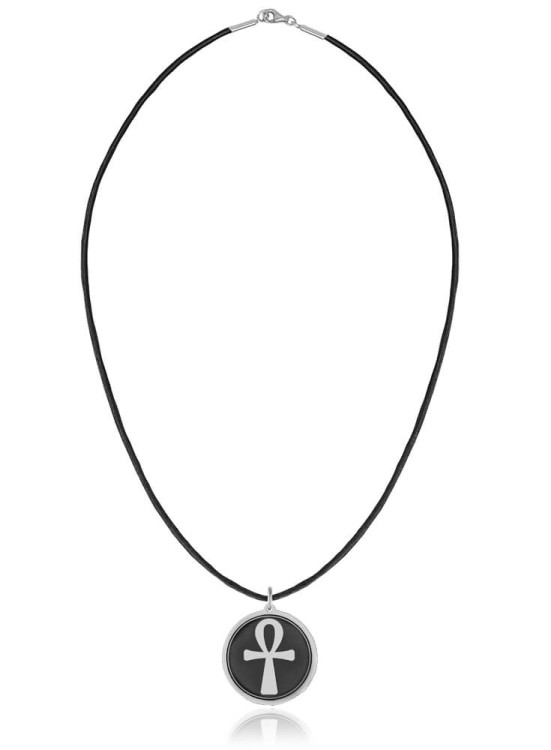 naszyjnik srebrny rzemień krzyż Ankh