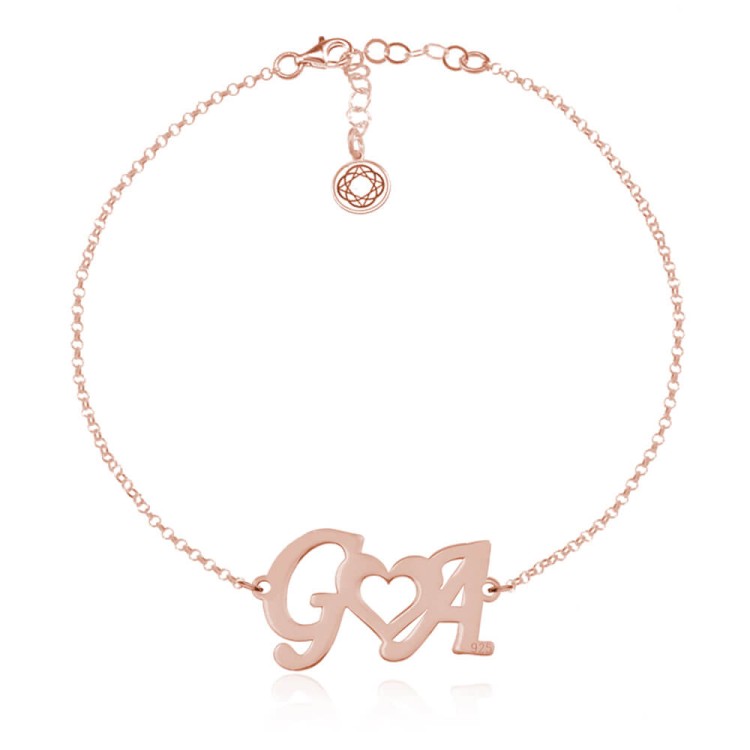 bransoletka serce literki różowe złoto