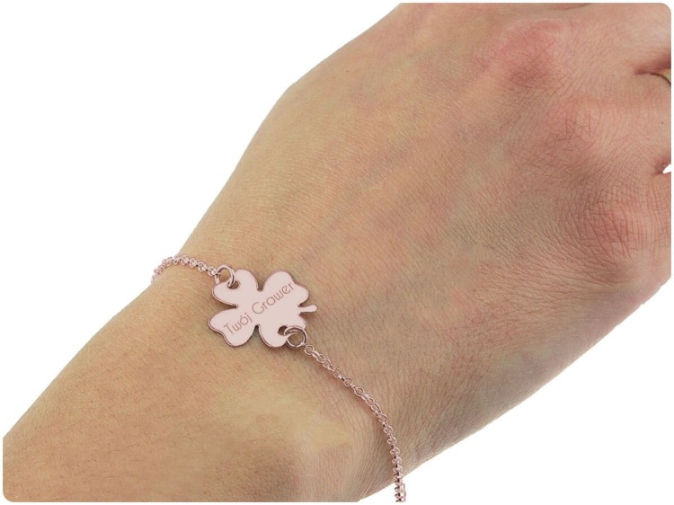 bransoletka koniczynka grawer różowe złoto