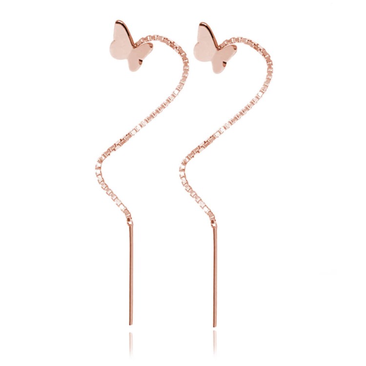 kolczyki motylki długie wiszące rose gold