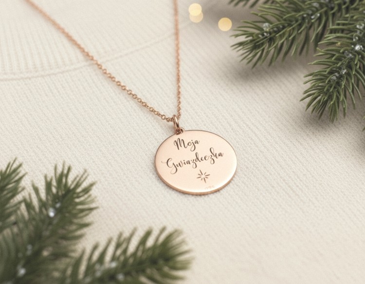 naszyjnik z medalionem z gwiazdką różowe złoto