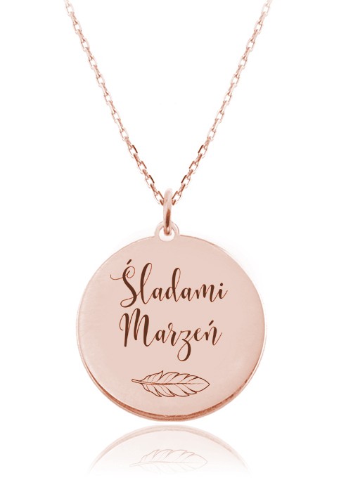 naszyjnik Śladami Marzeń medalion grawer różowe złoto