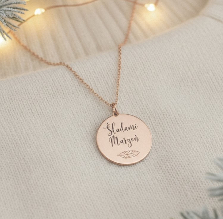naszyjnik Śladami Marzeń medalion grawer różowe złoto
