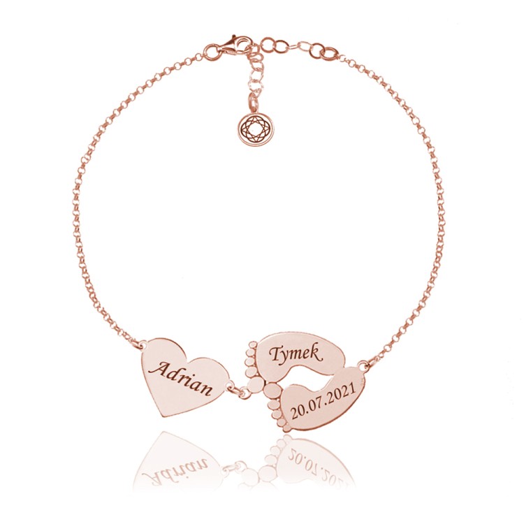 bransoletka serce stópki złota rose gold