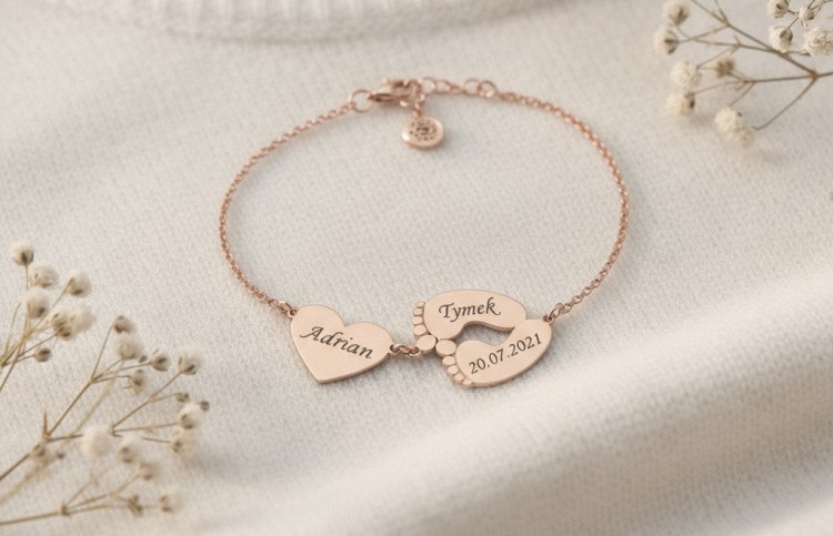 bransoletka serce stópki złota rose gold