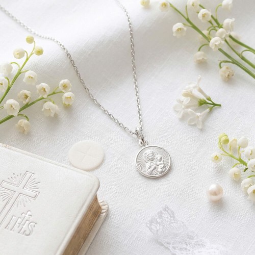 naszyjnik medalik Matka Boska z Dzieciątkiem Pamiątka Komunii Chrztu