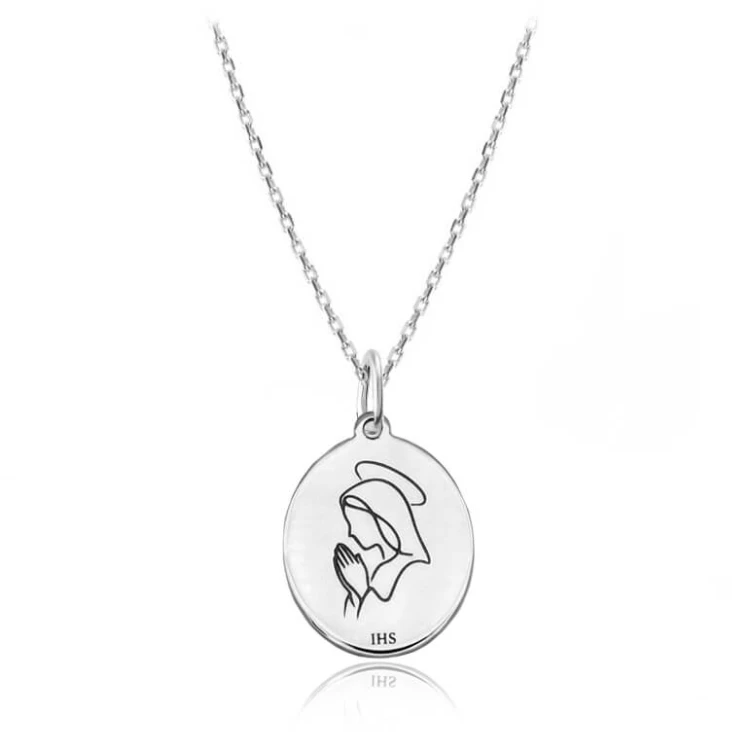 Medalik z Matką Boską na chrzest łańcuszek ankier platynowany