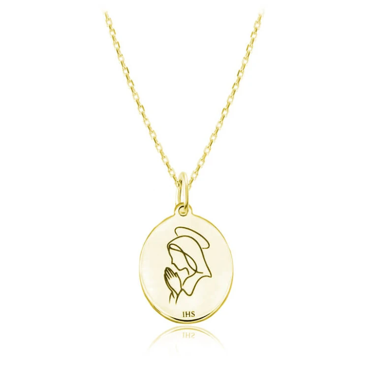 Medalik z Matką Boską na chrzest łańcuszek ankier złocenie