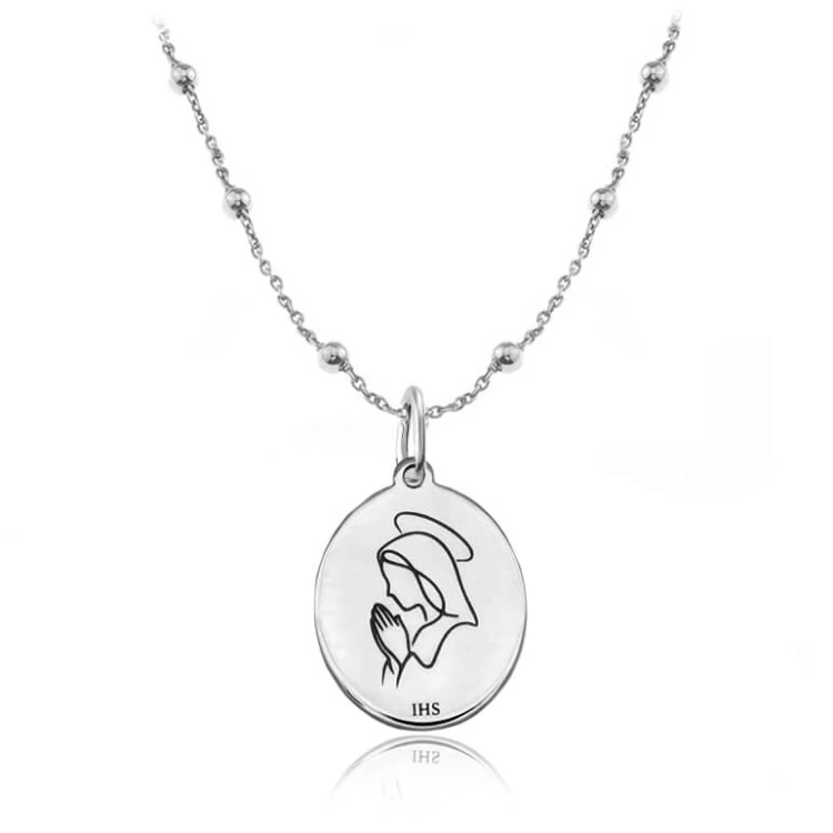 Naszyjnik religijny z grawerem pamiątka komunii łańcuszek kulki platynowany