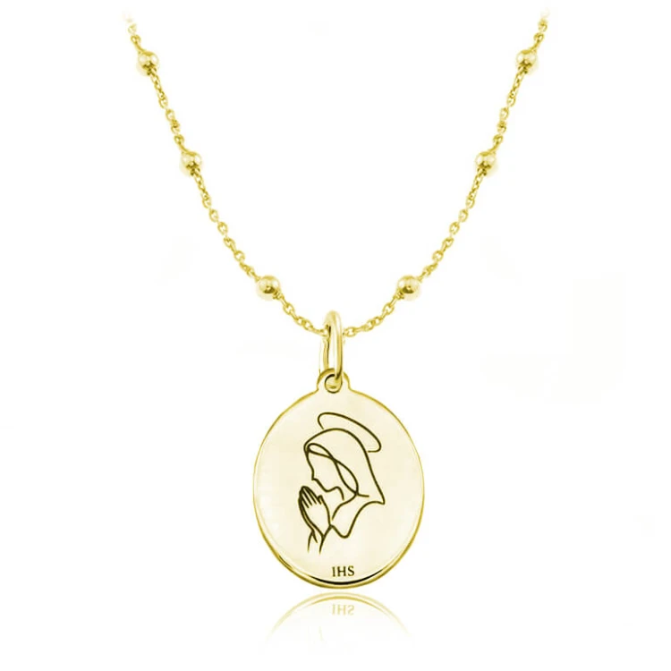 Naszyjnik religijny z grawerem pamiątka komunii łańcuszek kulki złocony