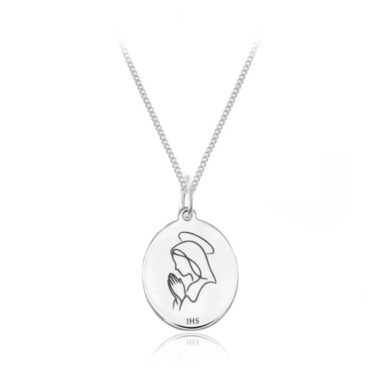 Srebrny naszyjnik Matka Boska modląca się splot pancerka