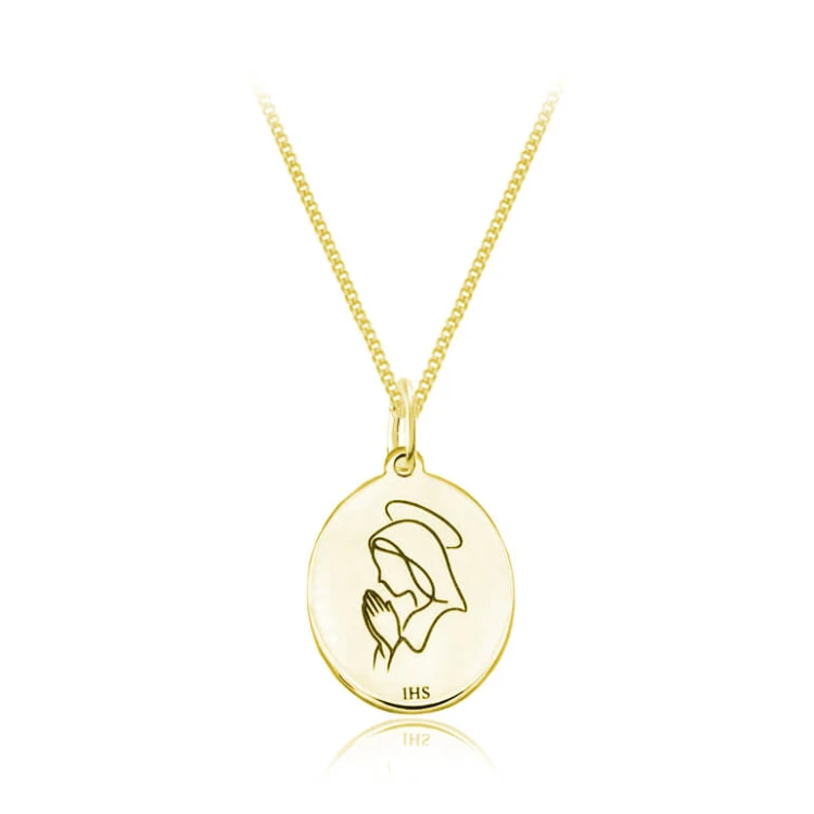 Srebrny naszyjnik Matka Boska modląca się splot pancerka klasyczne złoto