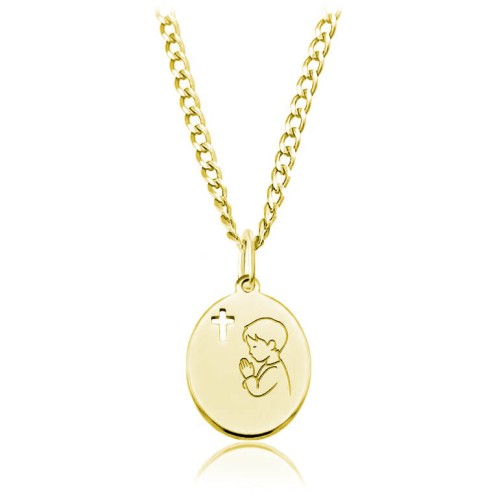 Medalik na komunię dla chłopca z grawerem 24k złocenie