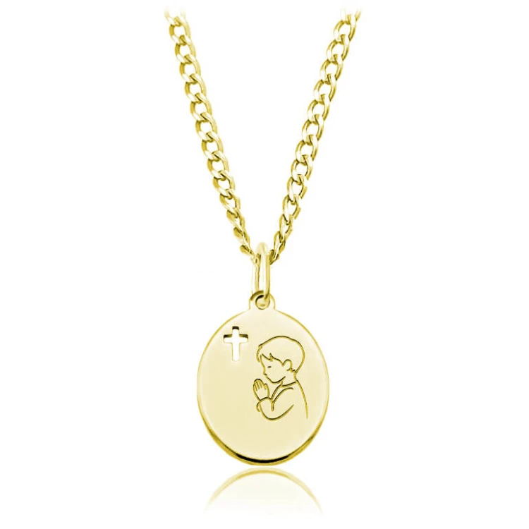 Medalik na komunię dla chłopca z grawerem 24k złocenie