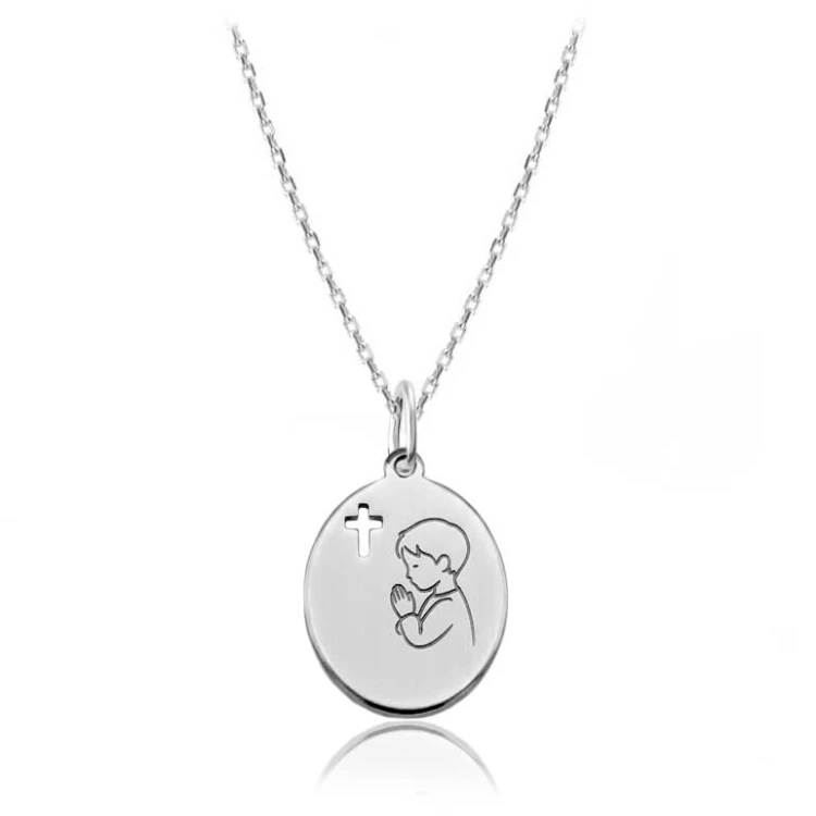 Pamiątka chrztu dla chłopca srebrny łańcuszek ankier platynowany