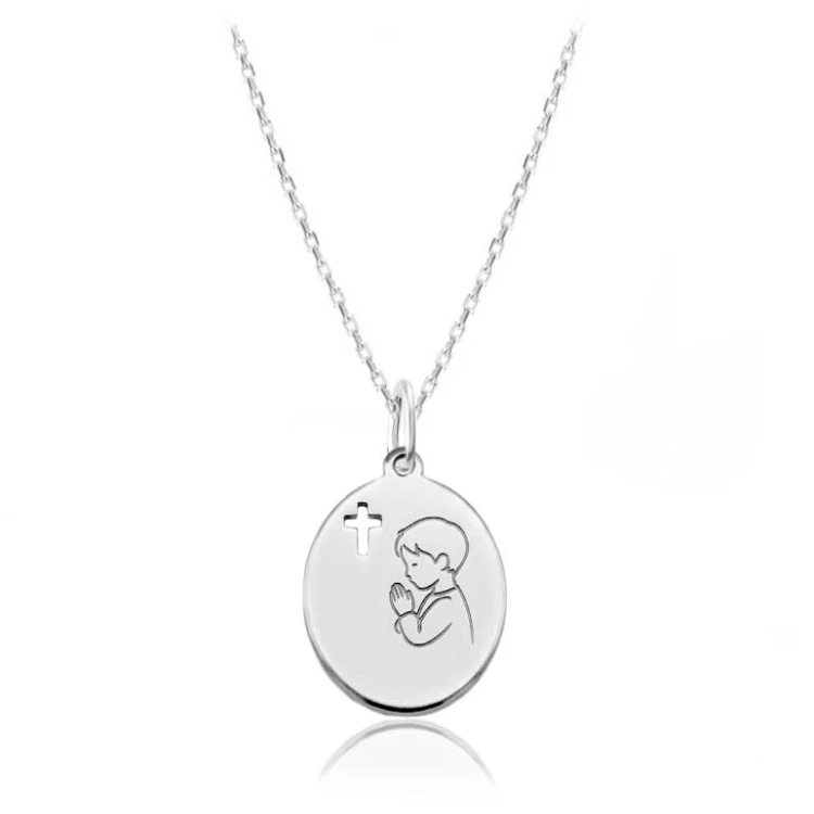 Pamiątka chrztu dla chłopca srebrny łańcuszek ankier