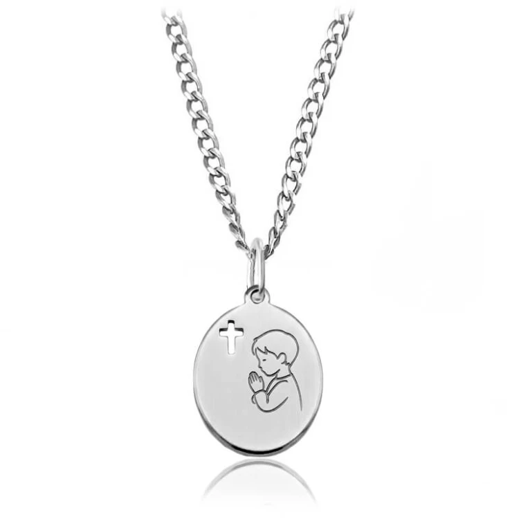 Medalik na komunię dla chłopca z grawerem platynowany
