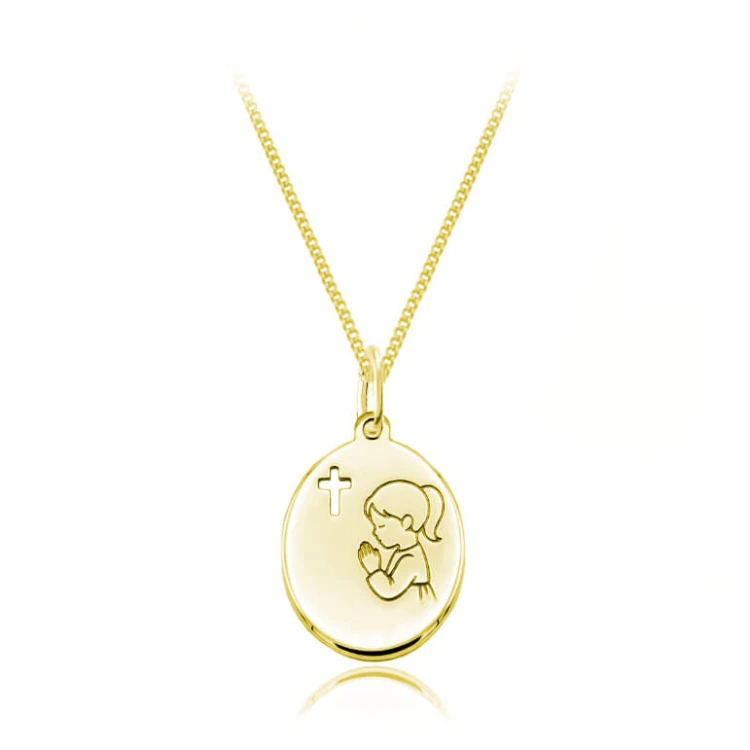 Medalik na komunię dla dziewczynki z grawerem łańcuszek pancerka