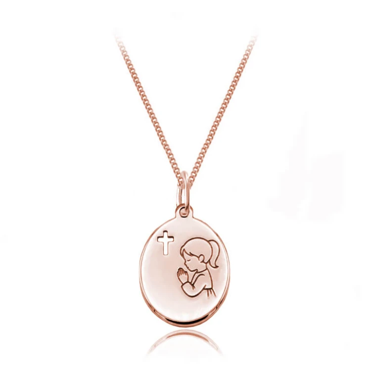 Medalik na komunię dla dziewczynki z grawerem łańcuszek pancerka