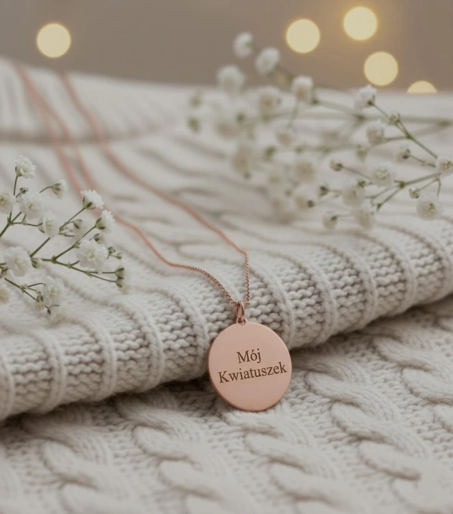 medalion naszyjnik różowe złoto grawer