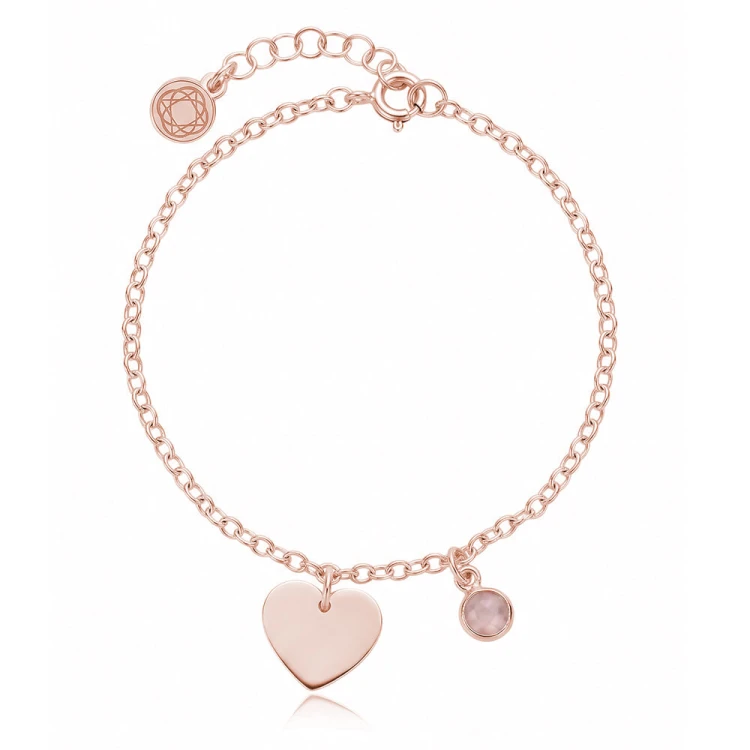 bransoletka rose gold z różowym chalcedonem i sercem