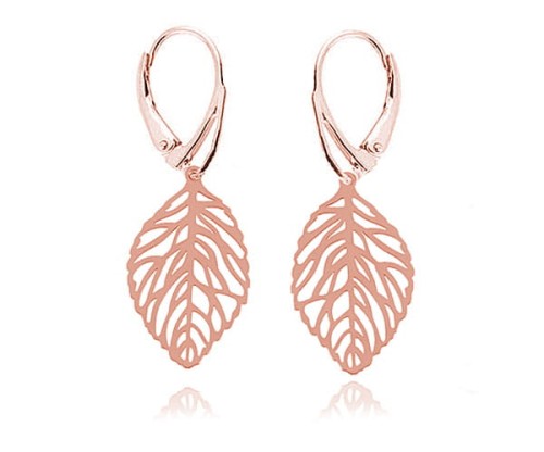kolczyki liście rose gold