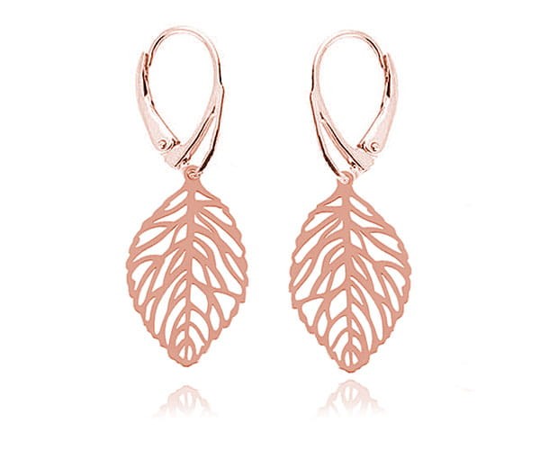 kolczyki liście rose gold