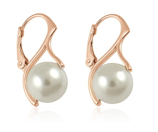 Kolczyki srebrne z perłą Swarovski - różowe złocenie