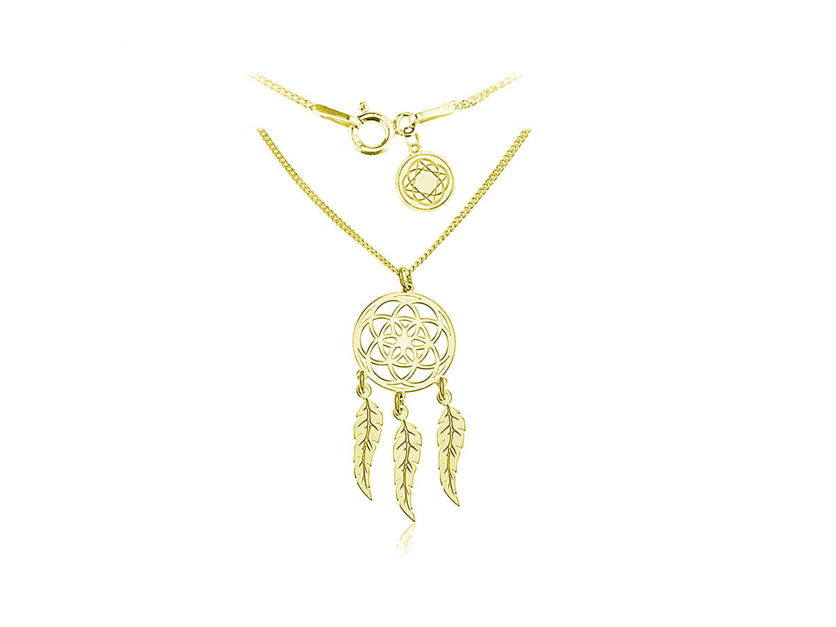Naszyjnik srebrny łapacz snów dreamcatcher - 24k złocenie
