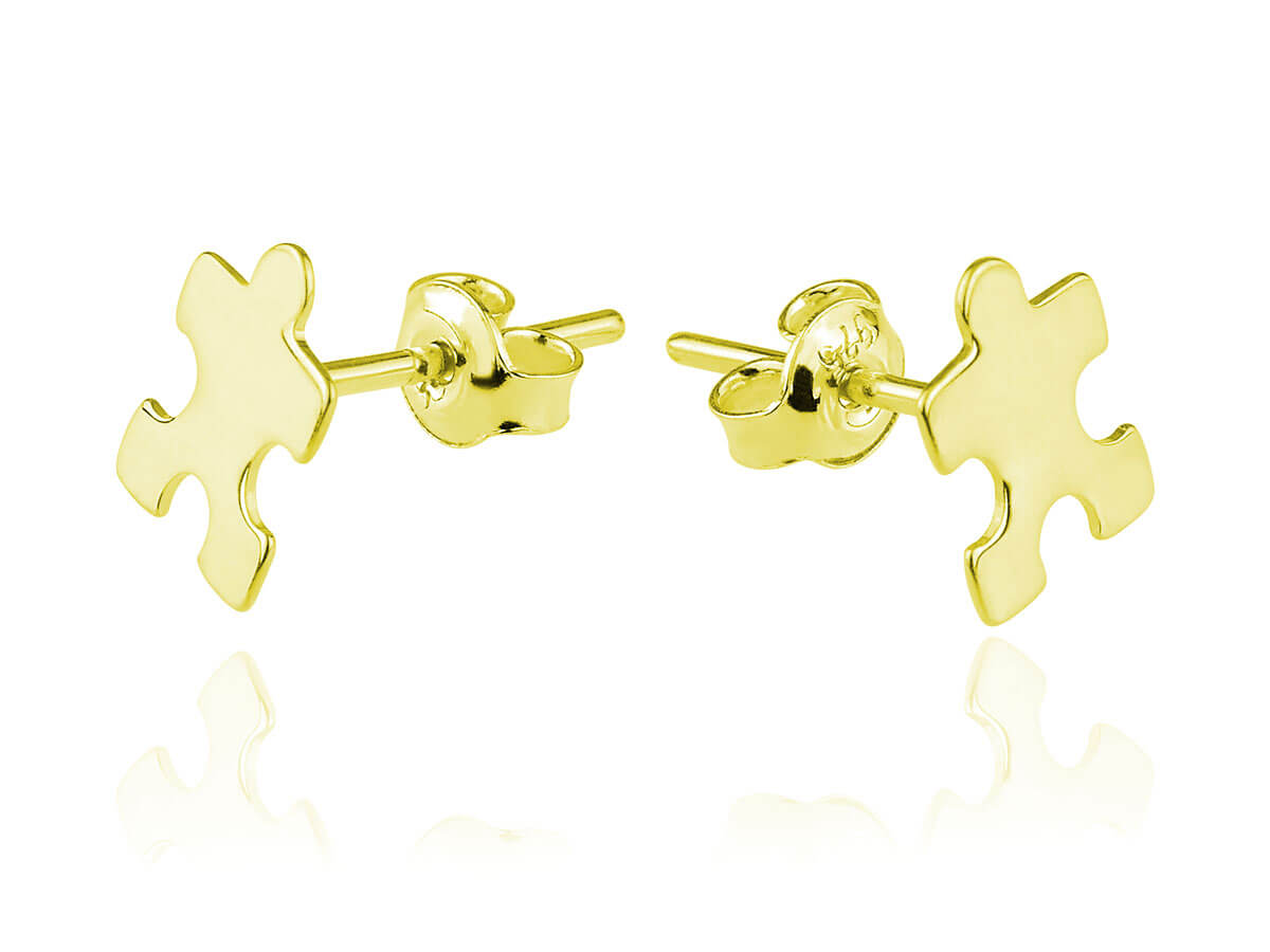 Srebrne kolczyki Puzzle - 24k złocenie