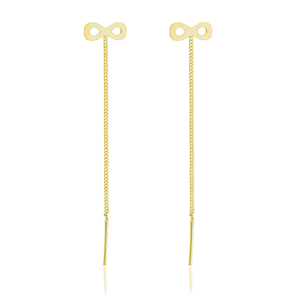 Kolczyki srebrne infinity nieskończoność przeciągane przez ucho - 24k złocenie