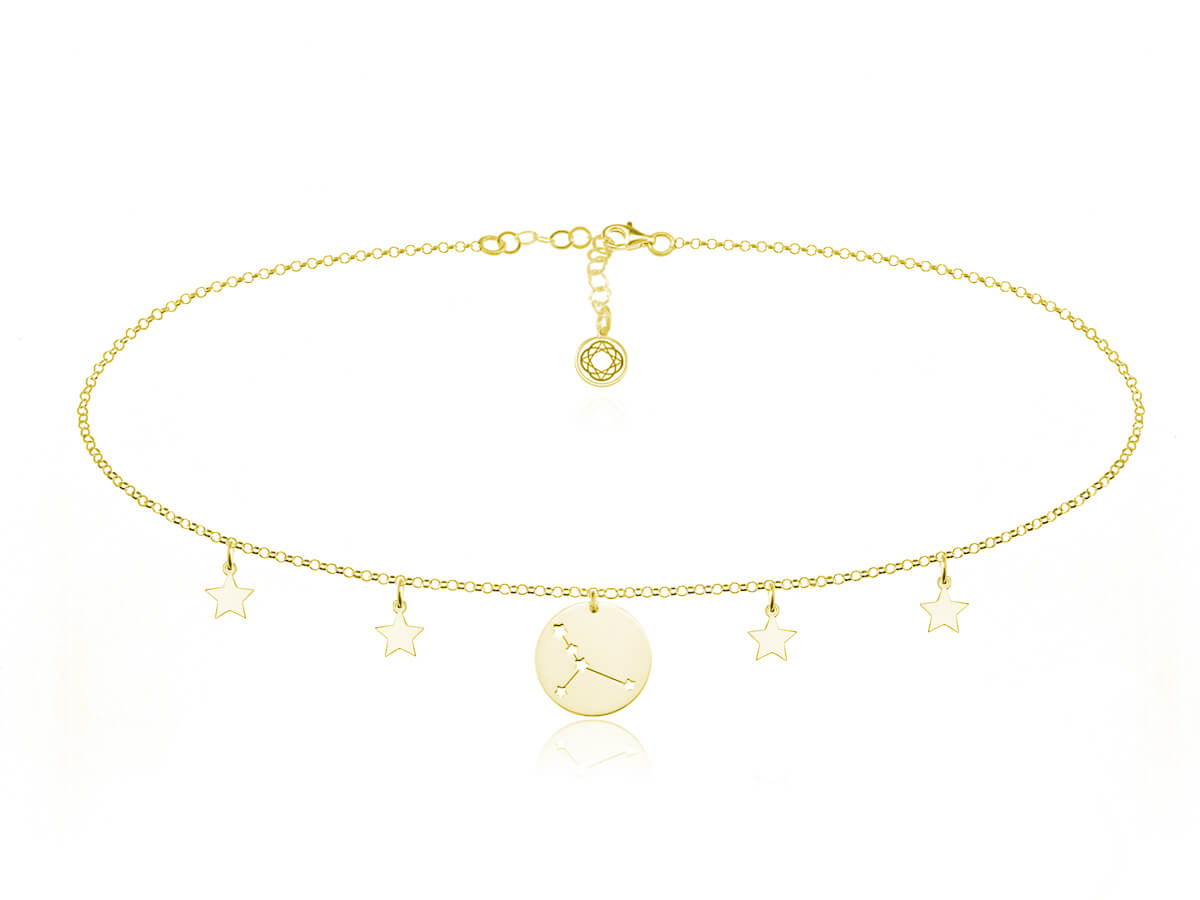 Srebrny choker z zawieszką znaki zodiaku i gwiazdkami 24k złocenie