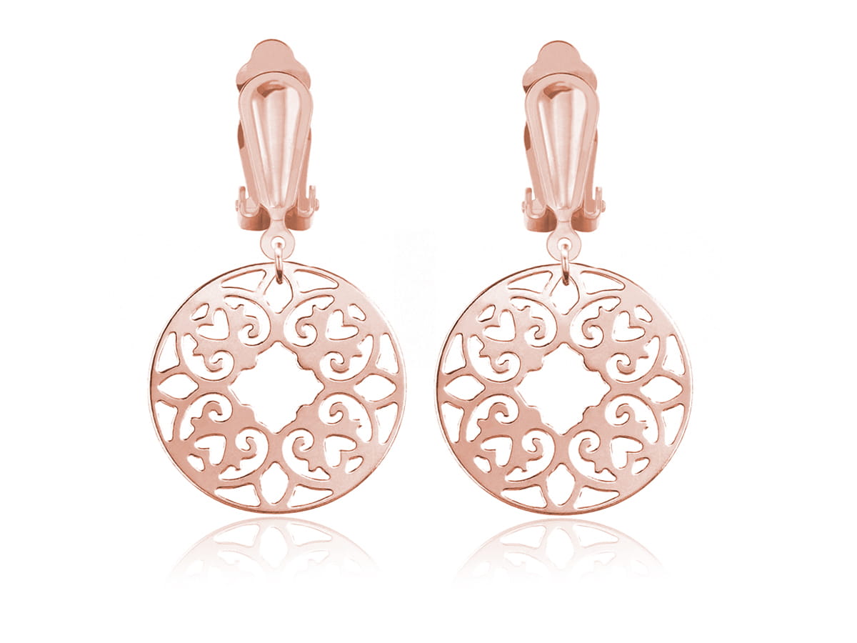 Srebrne klipsy Camille z rozetą - rose gold