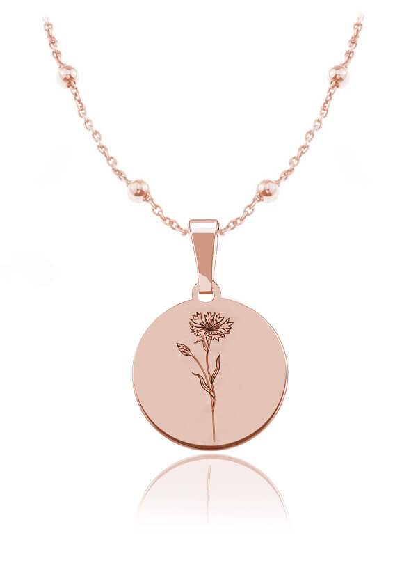 Kwiaty Polskie - Naszyjnik z Chabrem - łańcuszek kulki - rose gold