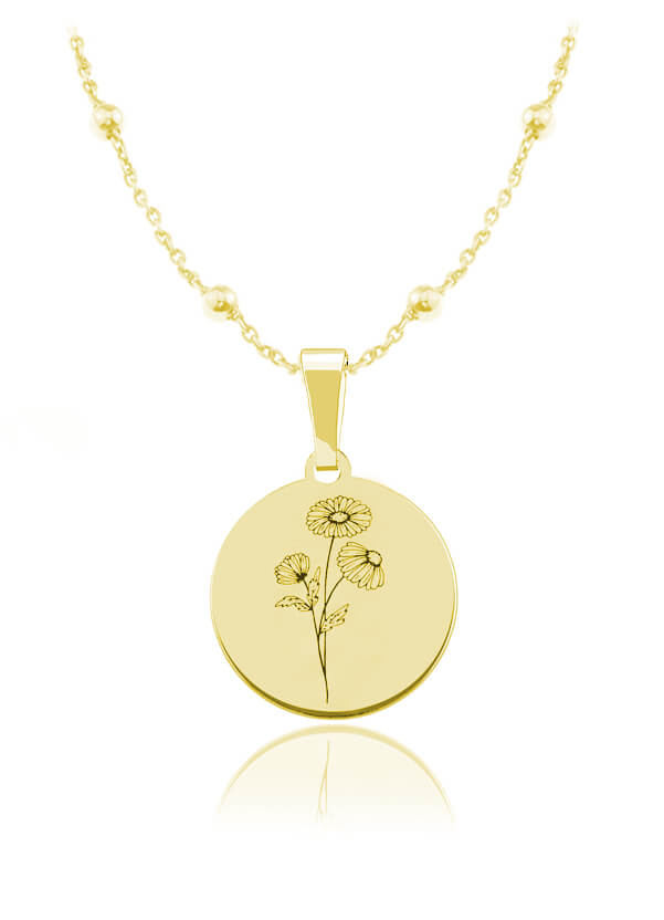 Kwiaty Polskie - Naszyjnik z Rumiankiem - łańcuszek kulki - 24k złocenie