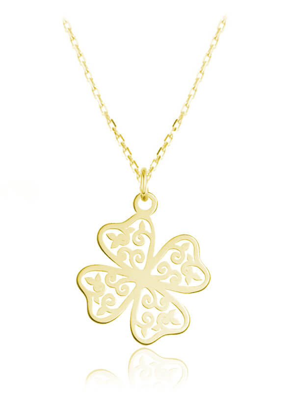 Srebrny naszyjnik ażurowa Koniczynka - 24k złocenie