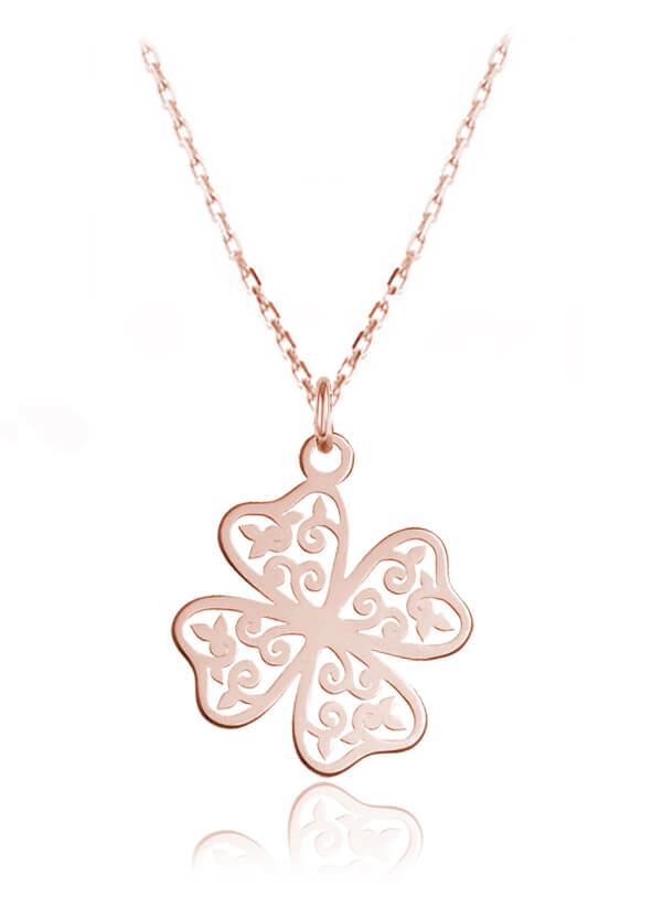Srebrny naszyjnik ażurowa Koniczynka - rose gold