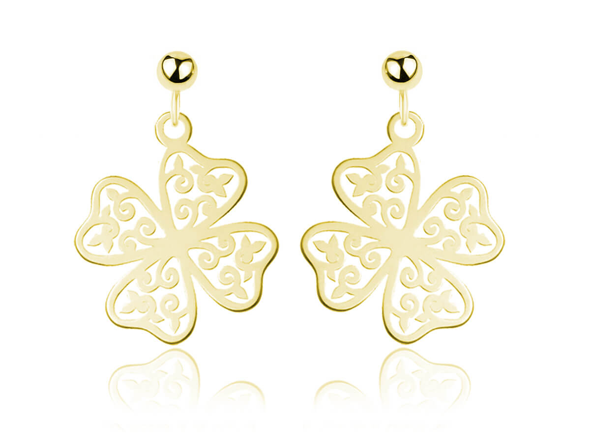 Srebrne kolczyki ażurowa Koniczynka - 24k złocenie
