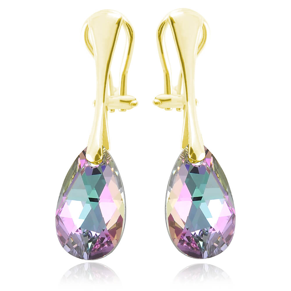 Srebrne klipsy z kryształem Swarovski® - 16mm - Vitrail Light - 24k złocenie