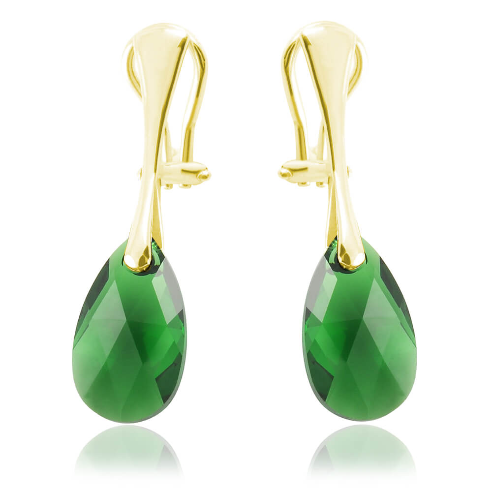 Srebrne klipsy z kryształem Swarovski® - 16mm - Dark Moss Green - 24k złocenie