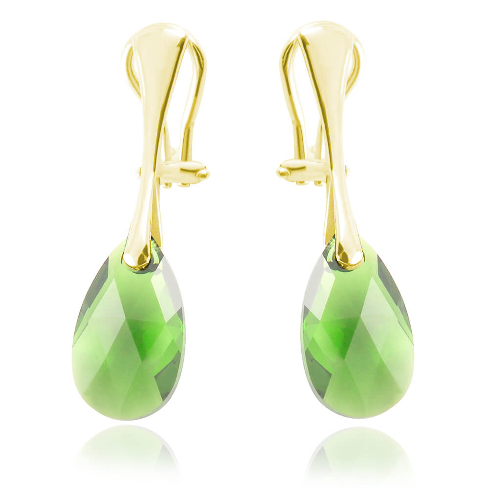 Srebrne klipsy z kryształem Swarovski® - 16mm - Peridot - 24k złocenie